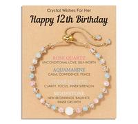 HGDEER Bracelet en cristal naturel pour 13e 16e anniversaire pour filles - Pierre de lune en quartz rose aigue-marine pierres de guérison bijoux avec carte de signification pour fille, petite-fille