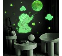 HGDESIGN® Graz Design Sticker mural lumineux pour chambre d'enfant Motif éléphant Lune Planète Bonne nuit