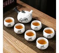 HGDESIGN Service à thé en porcelaine avec théière et 6 tasses à thé, glaçage flocon de neige anti-brûlure, tasse à pot, service à thé chinois japonais Kong Fu Service à thé asiatique Ensemble (A)