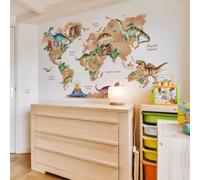 HGDESIGN® Sticker mural autocollant - Carte du monde, animaux, dinosaures - Pour chambre d'enfant, garçon et fille - Décoration murale autoadhésive (C)