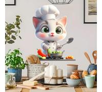 HGDESIGN® Sticker mural, motif chat, souris cuisinier, décoration murale pour cuisine, salle à manger (A)