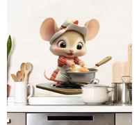 HGDESIGN® Sticker mural, motif chat, souris, cuisinier, plats, décoration murale pour cuisine, salle à manger (B)