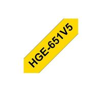 HGE-651V5 - Noir sur jaune - Rouleau (2,4 cm x 8 m) 5 cassette(s) ruban laminé - pour P-Touch PT-9500pc, PT-9700PC, PT-9800PCN; P-Touch R RL-700S