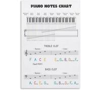 HGETJOHXEM All-in-One Piano Theory Poster, Cheat Sheet for Scales, Chords, Note Values, Treble Bass Clef, Large Laminated Music Wall Art for Students (Unframed,08x12inch(20x30cm))