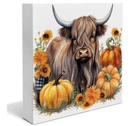 HGETJOHXEM Autumn Cow Poster Farmhouse Fall Decor, Pumpkin Themed Rustic Wall Art for Cozy Indoor Home, Thanksgiving Harvest Living Room Decor(Framed,08x12inch(20x30cm))