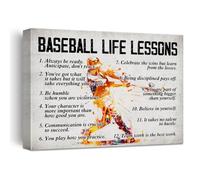 HGETJOHXEM Baseball Life Lessons Motivational Wall Art, Inspirational Quotes Canvas Print for Men, Sports Theme Poster for Man Cave, Office & Home Gym Decor(Framed,12x18inch(30x45cm))