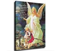 HGETJOHXEM Children on Bridge with Guardian Angel Canvas Print - Religious Wall Art Featuring Classic Prayer Poem, Inspirational Gift for Baptism, First Communion, Home(Framed,16x24inch(40x60cm))
