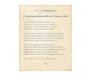 HGETJOHXEM E.E. Cummings I Carry Your Heart with Me Poetry Print, Romantic Wall Art for Wedding Anniversary, Inspirational Love Poem Poster for Living Room Decor(Unframed,08x12inch(20x30cm))