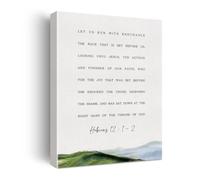 HGETJOHXEM Encouraging Scripture Wall Art Let Us Run with Endurance Hebrews 12:1-2 Modern Canvas Print for Bedroom(Framed,12x18inch(30x45cm))