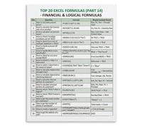 HGETJOHXEM Excel Essential Formulas Poster Top 20 Financial Functions FV PV PMT NPER RATE Logical IF IFS SWITCH Wall-Art(Unframed,12x18inch(30x45cm))