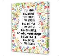 HGETJOHXEM Inspirational Nursery Wall Art, I Am Kind I Am Brave I Am Smart Positive Affirmations Canvas Print for Girls Room and Kids Room(Unframed,12x18inch(30x45cm))