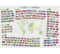 HGETJOHXEM Interactive World Map for, Poster with Country Flags and Capitals, Learning Gift for Room (Framed,12x18inch(30x45cm))