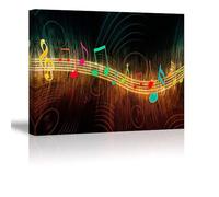 HGETJOHXEM Minimalist Music Notes Wall-Art - Modern Staff with Dancing Notes Print, Gift for Music Lover, Bedroom, Piano Room, Studio Decor(Framed,12x18inch(30x45cm))