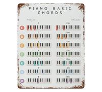 HGETJOHXEM Piano Learning Chord Chart Vintage Retro Metal Tin Sign Educational Wall-Art for Student Teacher Home Studio 8 X 12 inch