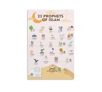 HGETJOHXEM Prophets of Islam Calligraphy Poster, Educational Islamic Canvas Wall Art for Mosque Decor, Vintage Painting for Living Room Homeschool Learning(Framed,12x18inch(30x45cm))