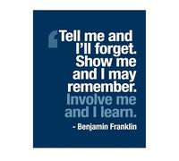 HGETJOHXEM Ready to Hang Motivational, Benjamin Franklin Quote Wall-Art, Involve Me and I Learn Inspirational Decor for Office and Home (Framed,16x24inch(40x60cm))