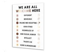 HGETJOHXEM Safe Space Wall-Art, Diversity & Belonging Canvas Print for Classroom, Office, “All Are Welcome Here” Poster(Framed,12x18inch(30x45cm))