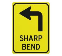 HGETJOHXEM Sharp Bend Left Warning Traffic Sign Vintage Look Metal Tin Plaque For Garage Shop Restaurant Man Cave Wall-Art 8 X 12 inch