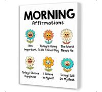 HGETJOHXEM Start Your Day Positive Canvas - Morning Affirmations Wall Art for Mental Health, Motivational Decor for Therapy Office, Preschool, School Counselor Room (Unframed,12x18inch(30x45cm))