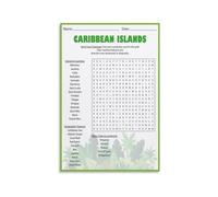 HGETJOHXEM Tropical Islands Map Word Search Educational Poster Geography Activity Learning Game Classroom Homeschool Decor Canvas Wall-Art(Framed,08x12inch(20x30cm))