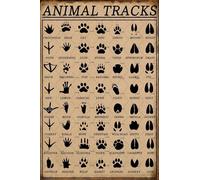 HGETJOHXEM Vintage Animal Tracks Metal Sign, Funny Hunting Decor with Wildlife Footprints, Rustic Tin Plaque for Cabin Nursery Man Cave Wall Art(Framed,08x12inch(20x30cm))