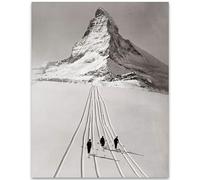 HGETJOHXEM Vintage Matterhorn Ski Poster - Black and White Retro Winter Sports Art for Cabin Wall Decor, Ski Chalet & Adventure Lodge(Framed,16x24inch(40x60cm))