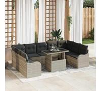 HGFDCBK Canapé de jardin modulaire en polyrotin gris clair avec 10 coussins, composé de deux canapés d'angle, cinq canapés centraux, deux fauteuils et une table, pour des groupes de sièges flexibles
