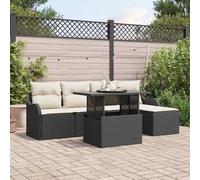 HGFDCBK Canapé de jardin modulaire en rotin synthétique noir avec 6 pièces, y compris deux sièges centraux, deux fauteuils, tabouret et table en verre, coussins résistants aux intempéries pour un