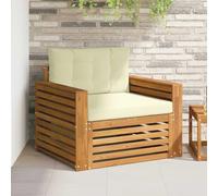 HGFDCBK Canapé d'extérieur en bois d'acacia massif naturel avec coussin crème, design résistant aux intempéries pour jardin et terrasse, ensemble modulaire pour une disposition flexible et un confort