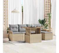 HGFDCBK Canapé d'extérieur modulaire avec espace de rangement, ensemble de canapé de jardin 6 pièces en polyrotin beige avec deux accoudoirs, deux sièges centraux, tabouret et table pour balcon
