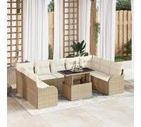 HGFDCBK Canapé modulaire en polyrotin beige avec 10 pièces : 2 canapés d'angle, 5 canapés centraux, 2 fauteuils et table pour terrasses et jardins