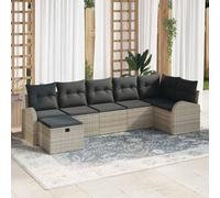 HGFDCBK Ensemble de canapé de jardin avec espace de rangement en rotin synthétique gris clair, ensemble de sièges pour terrasse avec compartiments cachés dans les bancs et les tabourets, ensemble de