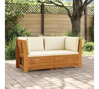 HGFDCBK Ensemble de canapé d'extérieur en bois d'acacia massif avec 2 coussins, design modulaire pour jardin, terrasse ou balcon, marron