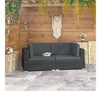 HGFDCBK Lot de 2 canapés d'angle modulaires en rotin avec coussins, en polyrotin noir, module gauche et droit utilisable comme canapé 2 places, avec 2 coussins d'assise et 4 coussins de dossier