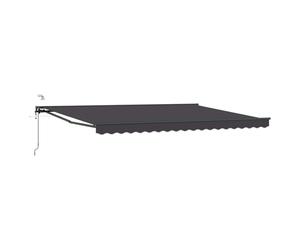 HGFDVCMR Auvent électrique, 5 x 3,5 m, anthracite, à bras articulé, avec télécommande et manivelle, store semi-cassette en polyester, pour terrasse et jardin, montage mural, protection solaire