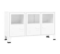 HGFDVCMR Buffet industriel blanc 105 x 35 x 62 cm Armoire en métal avec | Design en métal robuste avec portes en verre et fentes d'aération pour le salon ou le couloir. Offre beaucoup d'espace de