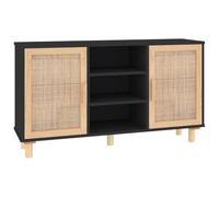 HGFDVCMR Buffet noir 105 x 30 x 60 cm Buffet commode en rotin | Étagère d'appoint élégante avec portes en rotin et pieds en bois, idéale comme armoire de couloir pour le salon et la chambre