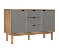 HGFDVCMR Buffet OTTA - Marron et gris - 113,5 x 43 x 73 cm - En pin | Buffet scandinave pour salon et couloir avec 3 tiroirs et 2 portes pour un rangement ordonné de livres et de déco.