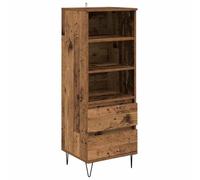 HGFDVCMR Highboard en bois vieilli 40 x 36 x 110 cm avec tiroir | Armoire d'appoint fine pour salon et couloir, pieds en métal noir, avec ancrage mural, charge jusqu'à 60 kg.