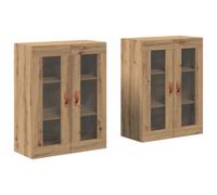 HGFDVCMR Lot de 2 armoires murales en chêne Artisan - 69,5 x 34 x 90 cm | Lot de 2 armoires suspendues élégantes avec portes vitrées en verre pour salon et couloir. Crée un espace de rangement au sol