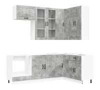 HGFDVCMR Lucca Lot de 8 meubles de cuisine en bois gris béton | Ensemble d'armoire de cuisine modulaire pour votre cuisine. Offre un espace de rangement flexible et une grande stabilité