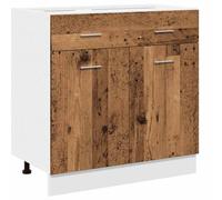 HGFDVCMR Meuble bas de cuisine Lyon aspect bois vieilli 80 x 46 x 81,5 cm | Espace de rangement pour la cuisine : armoire pratique avec un tiroir et deux compartiments derrière les portes pour votre