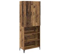 HGFDVCMR Meuble haut mural aspect bois vieilli 69,5 x 34 x 180 cm | Montage mural peu encombrant pour le salon et le couloir. Matériau en bois robuste avec compartiments et pieds métalliques