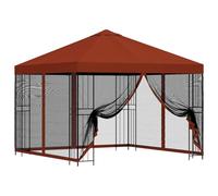 HGFDVCMR Tonnelle de jardin 3 x 3 m avec 4 parois latérales terre cuite | Double toit pour une circulation optimale et parois en filet pratiques pour des heures d'ombre sur la terrasse et la pelouse.