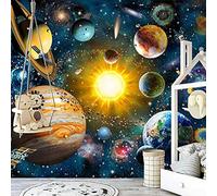 HGFHGD Dessin animé univers planète étoilée 3D murale chambre d'enfants papier peint TV fond autocollant mural Art mural