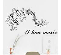 HGFHGD Peinture murale noire design artistique j'aime la musique autocollant mural salon chambre à coucher décoration de la maison salle de musique papier peint