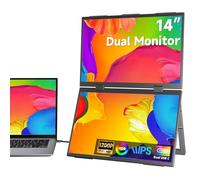 HGFRTEE Double moniteur portable 14 ", 1920 x 1200 FHD, 16:10, anti-éblouissement, IPS, grand angle 178°, sRGB 100 %, 60 Hz, haut-parleur, USB-C, mini HDMI, léger et pliable, VESA, Windows