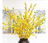 HGFTJY Lot de 6 Branches de Fleurs artificielles Forsythia - 100 cm - Jaune - Fleurs de Jasmin d'hiver avec Feuilles - pour décoration de la Maison et du Bureau