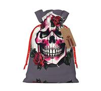 HGFVY 1 sac fourre-tout avec cordon de serrage Motif tête de mort Rose 4,7 x 17,5 cm Pour cadeau de Noël et rangement avec étiquettes cadeaux en kraft