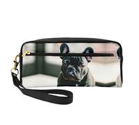 HGFVY Adorable trousse de maquillage en forme de bouledogue français, petite trousse de maquillage de voyage pour femme double couche portable, noir, One Size